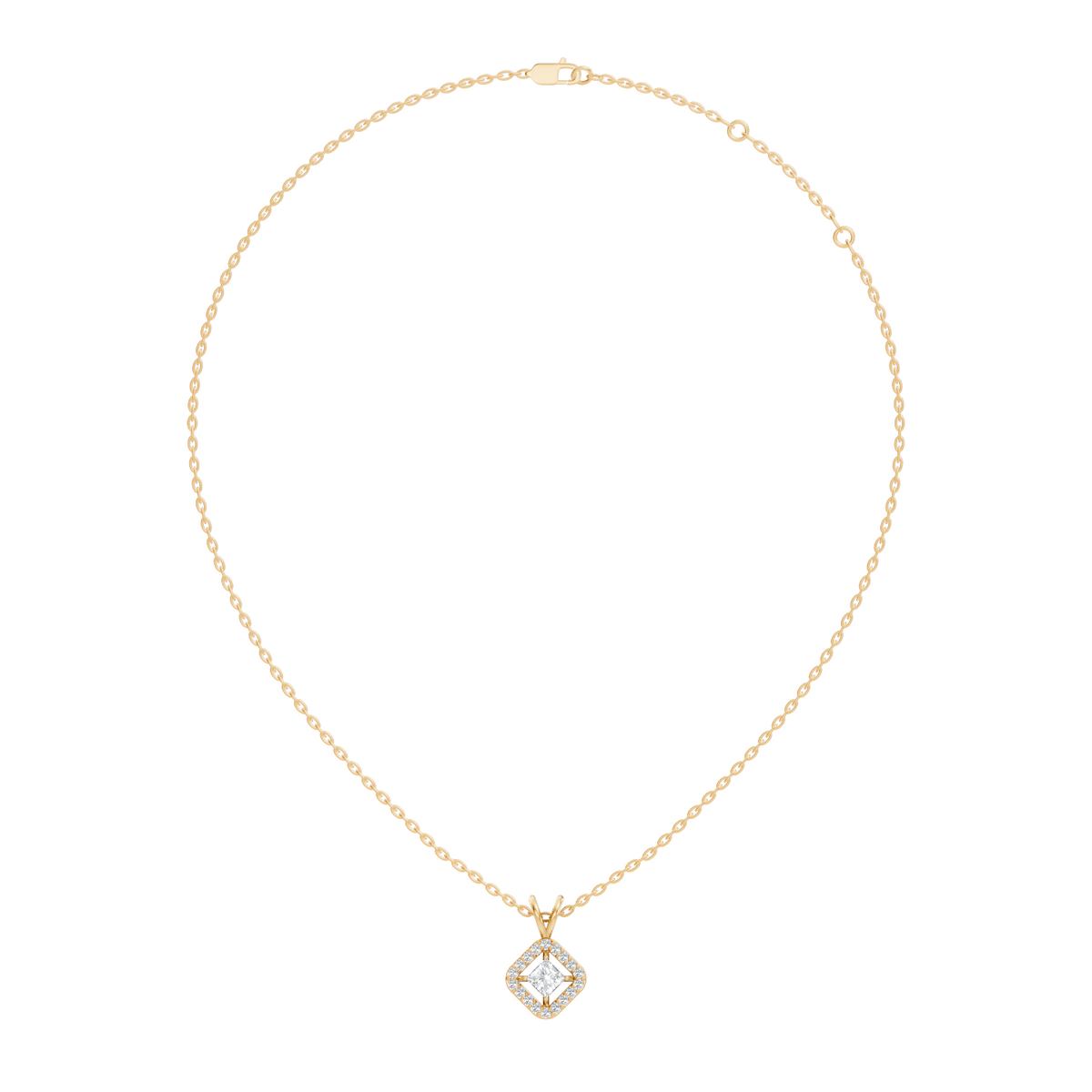 Colorless Lab Diamond Princess Cut Pendant Necklace 0.45 Ct Round Accent Gift for Her - HIGHCARAT DIAMONDS