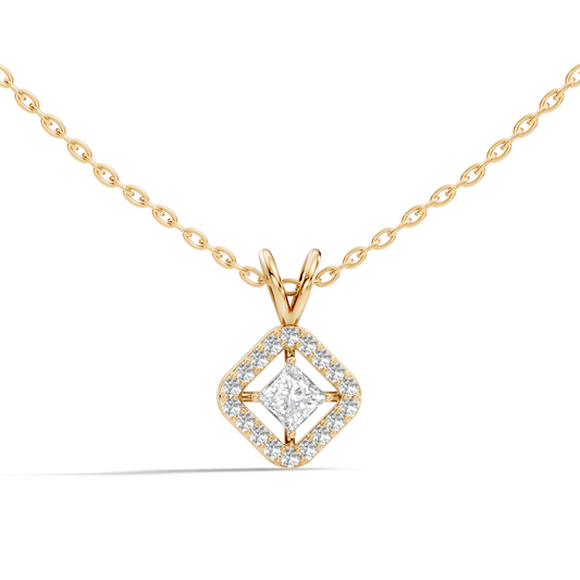 Colorless Lab Diamond Princess Cut Pendant Necklace 0.45 Ct Round Accent Gift for Her - HIGHCARAT DIAMONDS