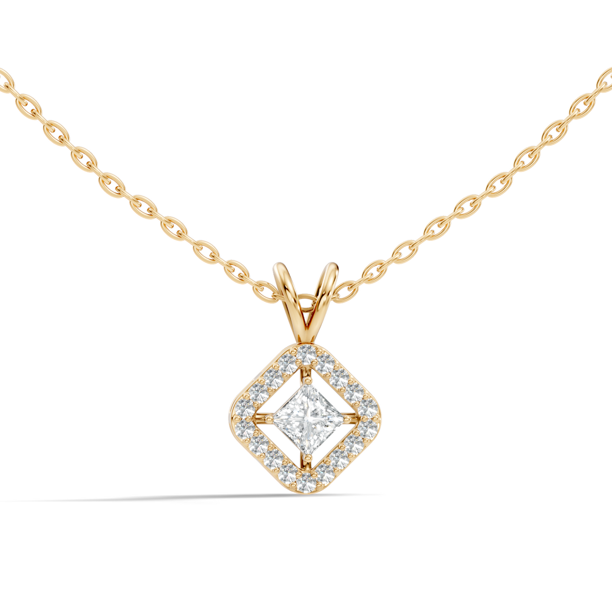 Colorless Lab Diamond Princess Cut Pendant Necklace 0.45 Ct Round Accent Gift for Her - HIGHCARAT DIAMONDS