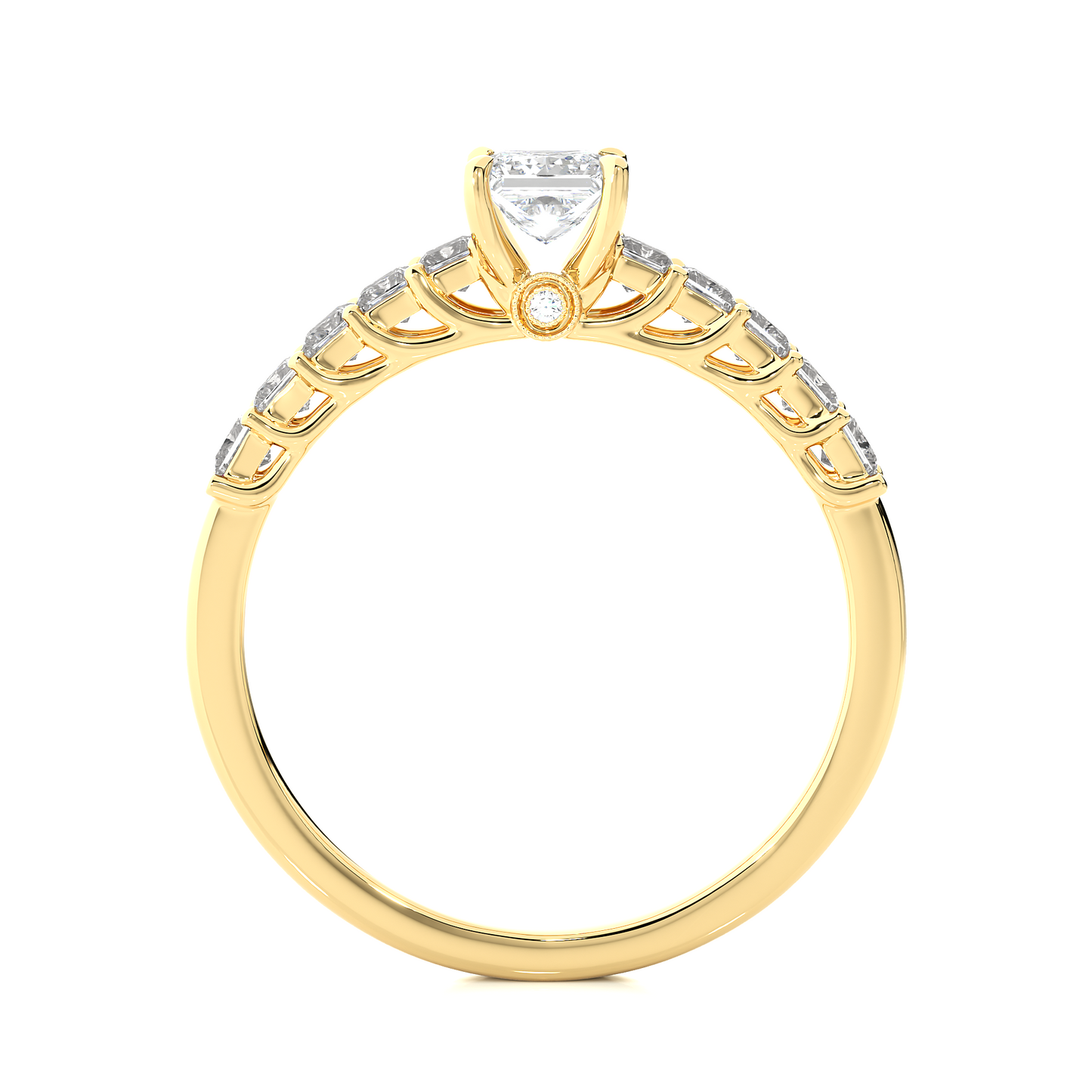 Princess & Round Cut Lab grown Diamond Ring , 14K white Gold Round Side Stone Ring For Her