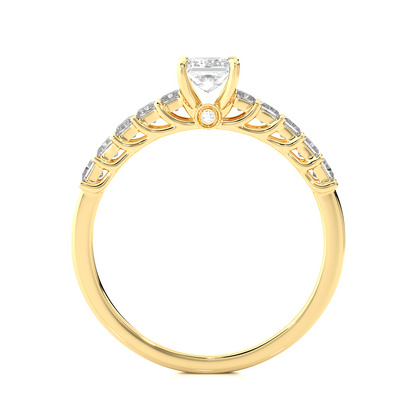 Princess & Round Cut Lab grown Diamond Ring , 14K white Gold Round Side Stone Ring For Her