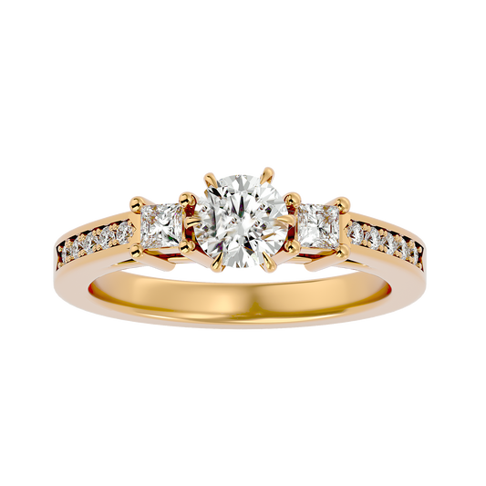 Princess And Round Diamond Accented 18K Solid Gold Three Row Diamond Proposal Ring For Her. - HIGHCARAT DIAMONDS
