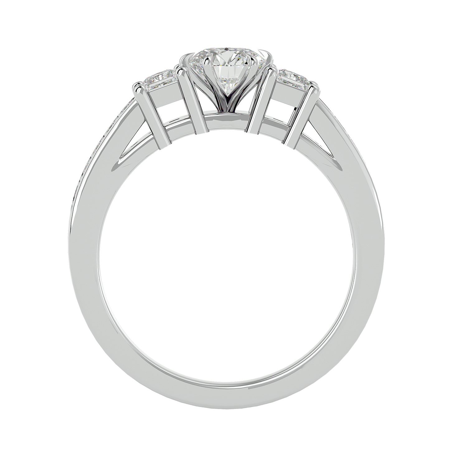 Princess And Round Diamond Accented 18K Solid Gold Three Row Diamond Proposal Ring For Her. - HIGHCARAT DIAMONDS