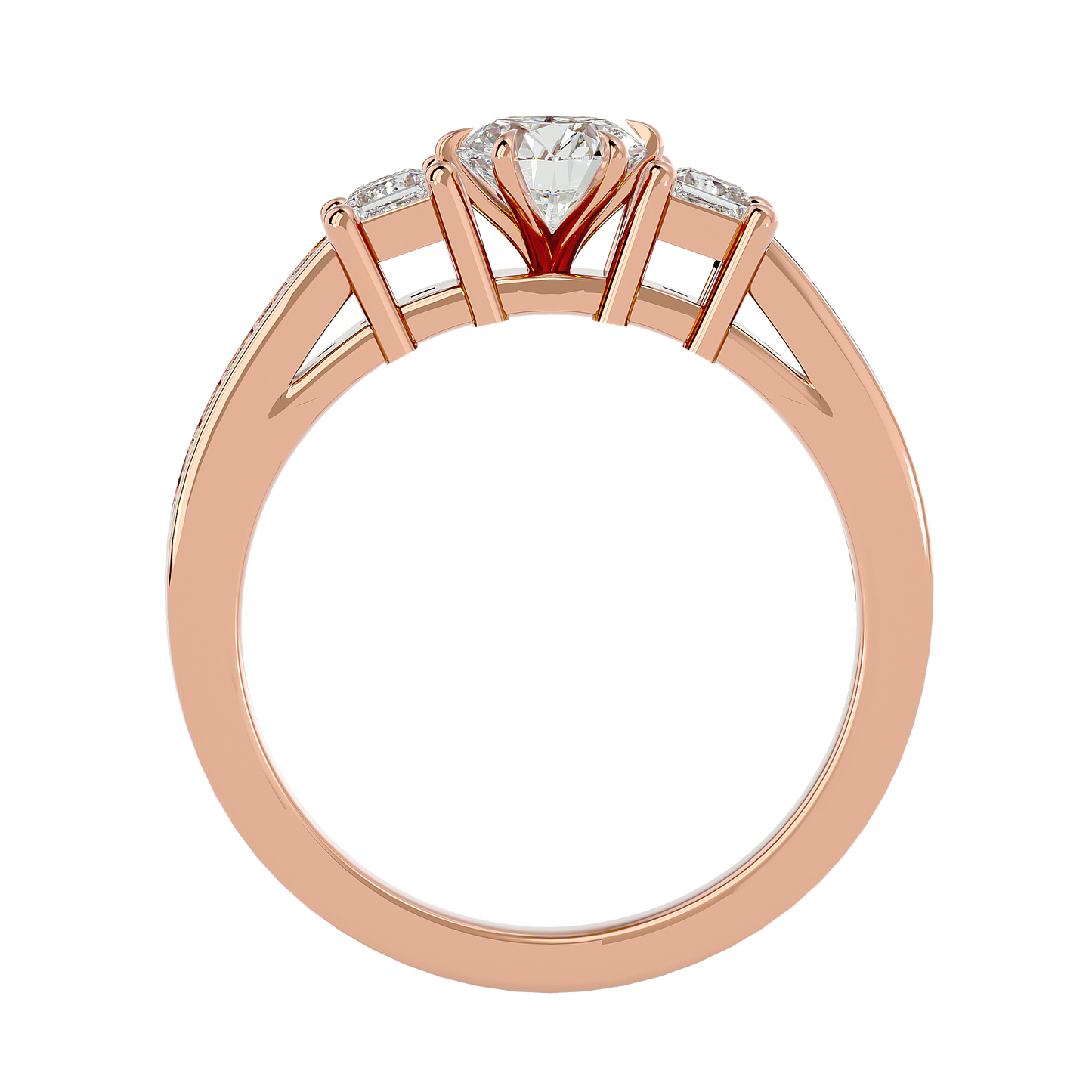 Princess And Round Diamond Accented 18K Solid Gold Three Row Diamond Proposal Ring For Her. - HIGHCARAT DIAMONDS