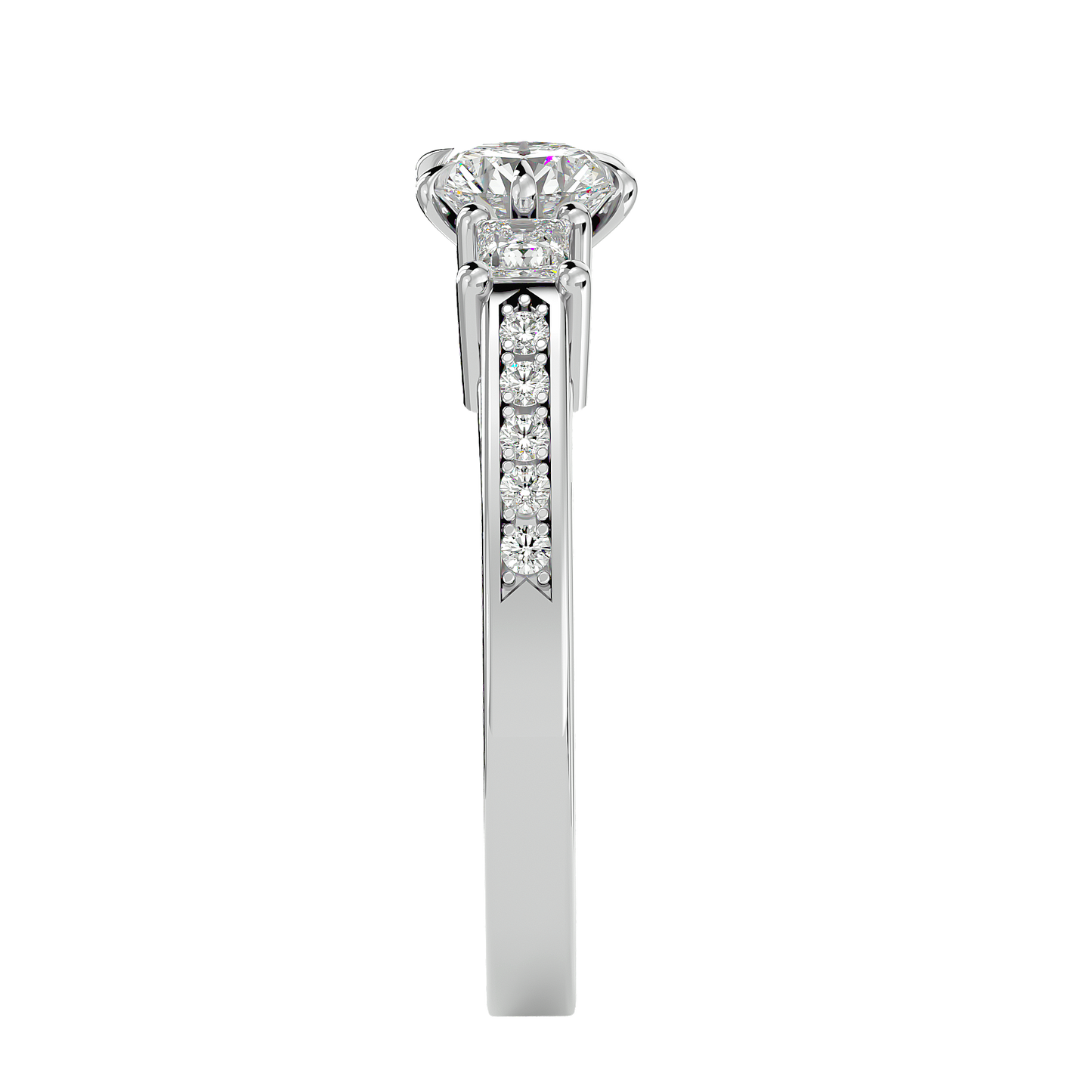 Princess And Round Diamond Accented 18K Solid Gold Three Row Diamond Proposal Ring For Her. - HIGHCARAT DIAMONDS