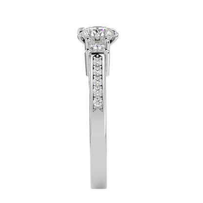 Princess And Round Diamond Accented 18K Solid Gold Three Row Diamond Proposal Ring For Her. - HIGHCARAT DIAMONDS