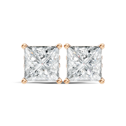 Princess Shape 1CT Solitaire Lab grown Diamond Stud Earrings For Her In 14k Solid Gold