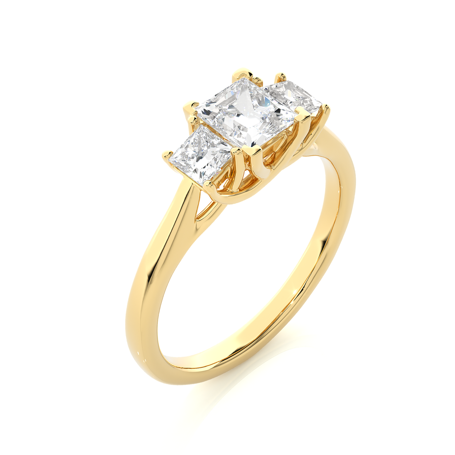 Princess Shaped Lab Grown Diamond Ring,14KYellow Gold  Vintage Three Stone Ring For Her - HIGHCARAT DIAMONDS