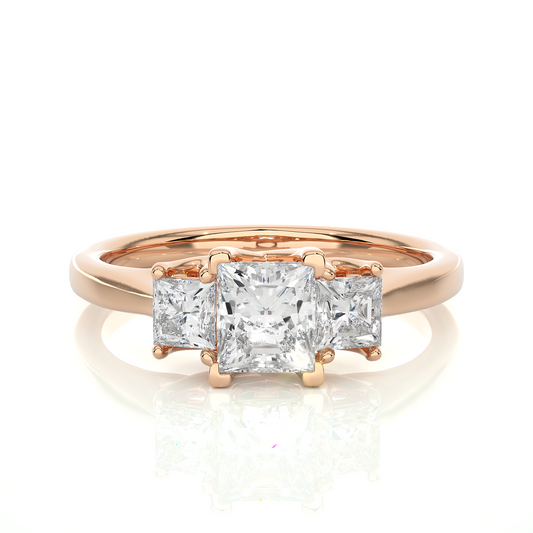 Princess Shaped Lab Grown Diamond Ring,14KYellow Gold  Vintage Three Stone Ring For Her - HIGHCARAT DIAMONDS