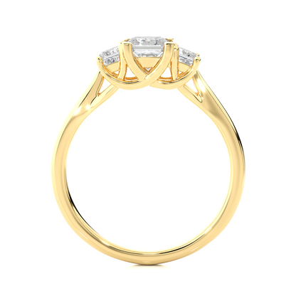 Princess Shaped Lab Grown Diamond Ring,14KYellow Gold  Vintage Three Stone Ring For Her - HIGHCARAT DIAMONDS