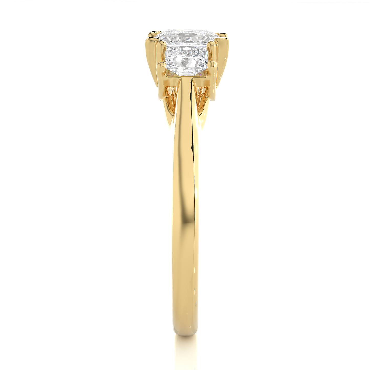 Princess Shaped Lab Grown Diamond Ring,14KYellow Gold  Vintage Three Stone Ring For Her - HIGHCARAT DIAMONDS