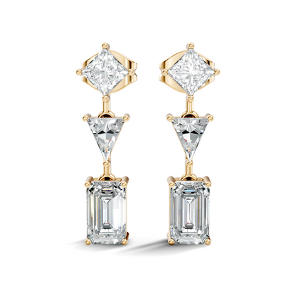 Princess,Triangle & Emerald 3.16 Ct 14k Solid Gold Lab grown Diamond Unique Style Elegance Diamond Earrings
