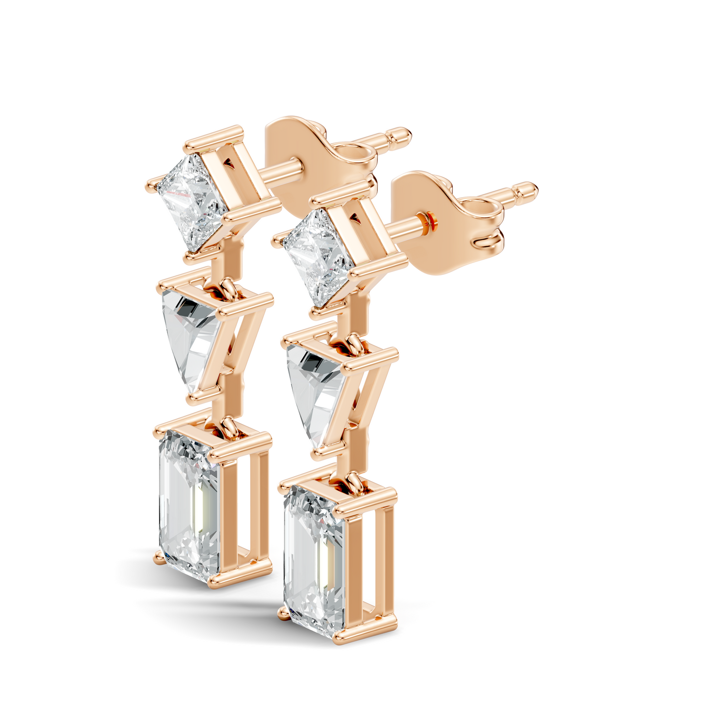 Princess,Triangle & Emerald 3.16 Ct 14k Solid Gold Lab grown Diamond Unique Style Elegance Diamond Earrings