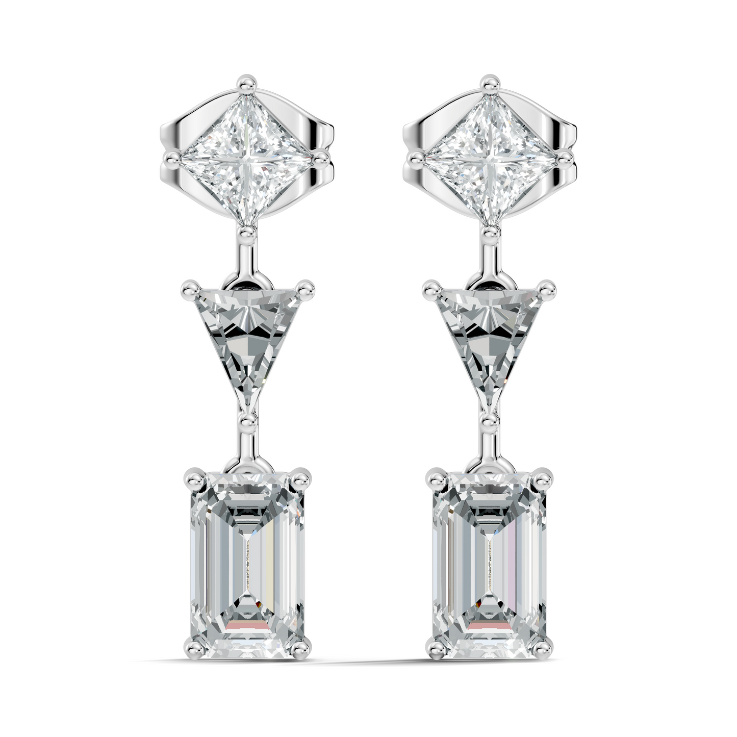 Princess,Triangle & Emerald 3.16 Ct 14k Solid Gold Lab grown Diamond Unique Style Elegance Diamond Earrings