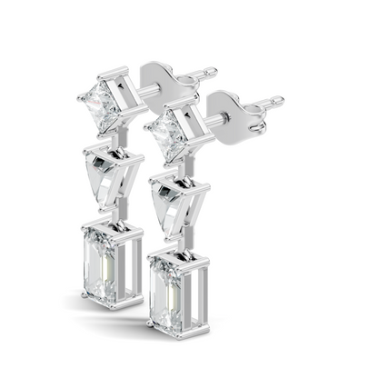 Princess,Triangle & Emerald 3.16 Ct 14k Solid Gold Lab grown Diamond Unique Style Elegance Diamond Earrings