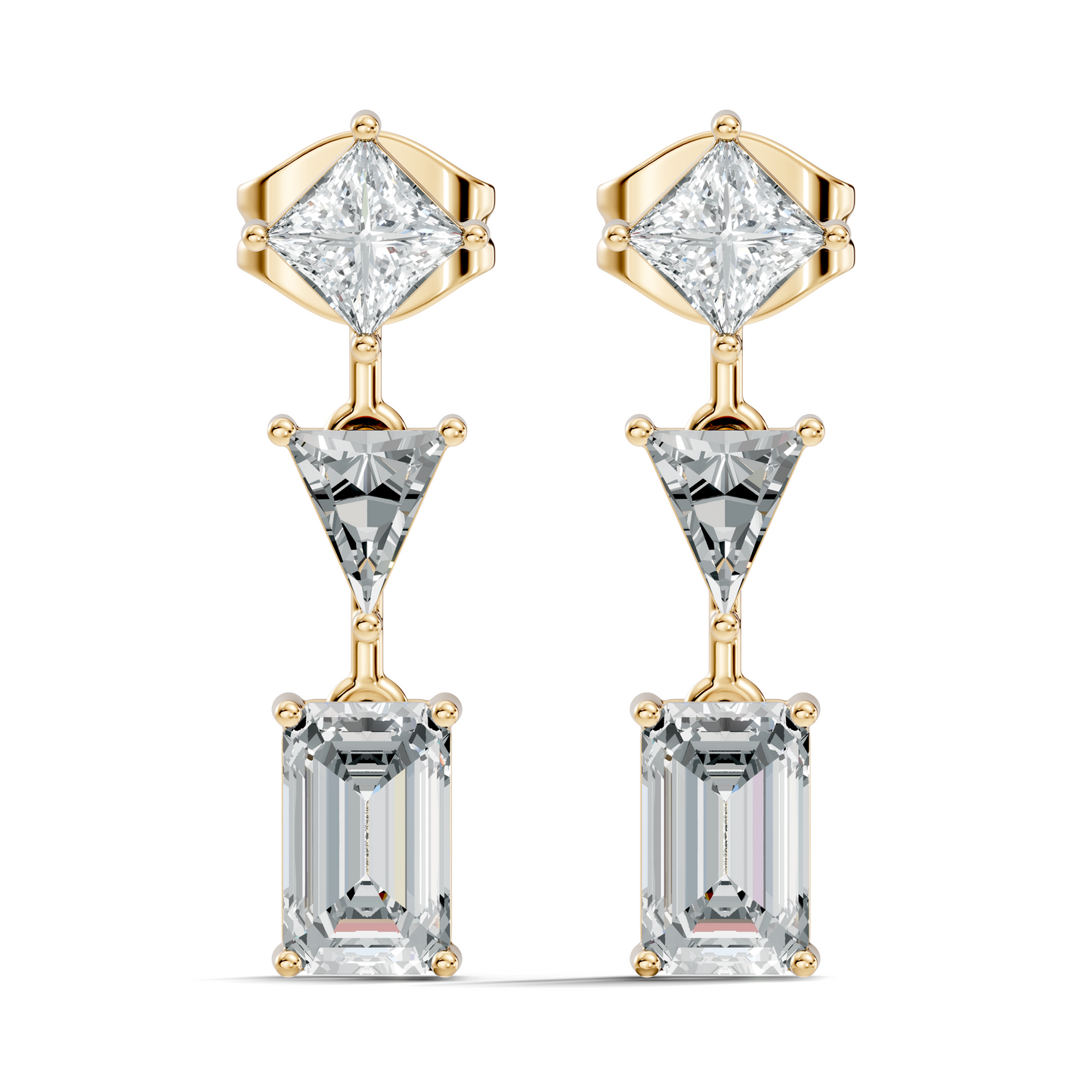 Princess,Triangle & Emerald 3.16 Ct 14k Solid Gold Lab grown Diamond Unique Style Elegance Diamond Earrings