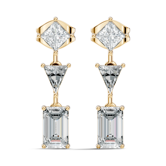 Princess,Triangle & Emerald 3.16 Ct 14k Solid Gold Lab grown Diamond Unique Style Elegance Diamond Earrings