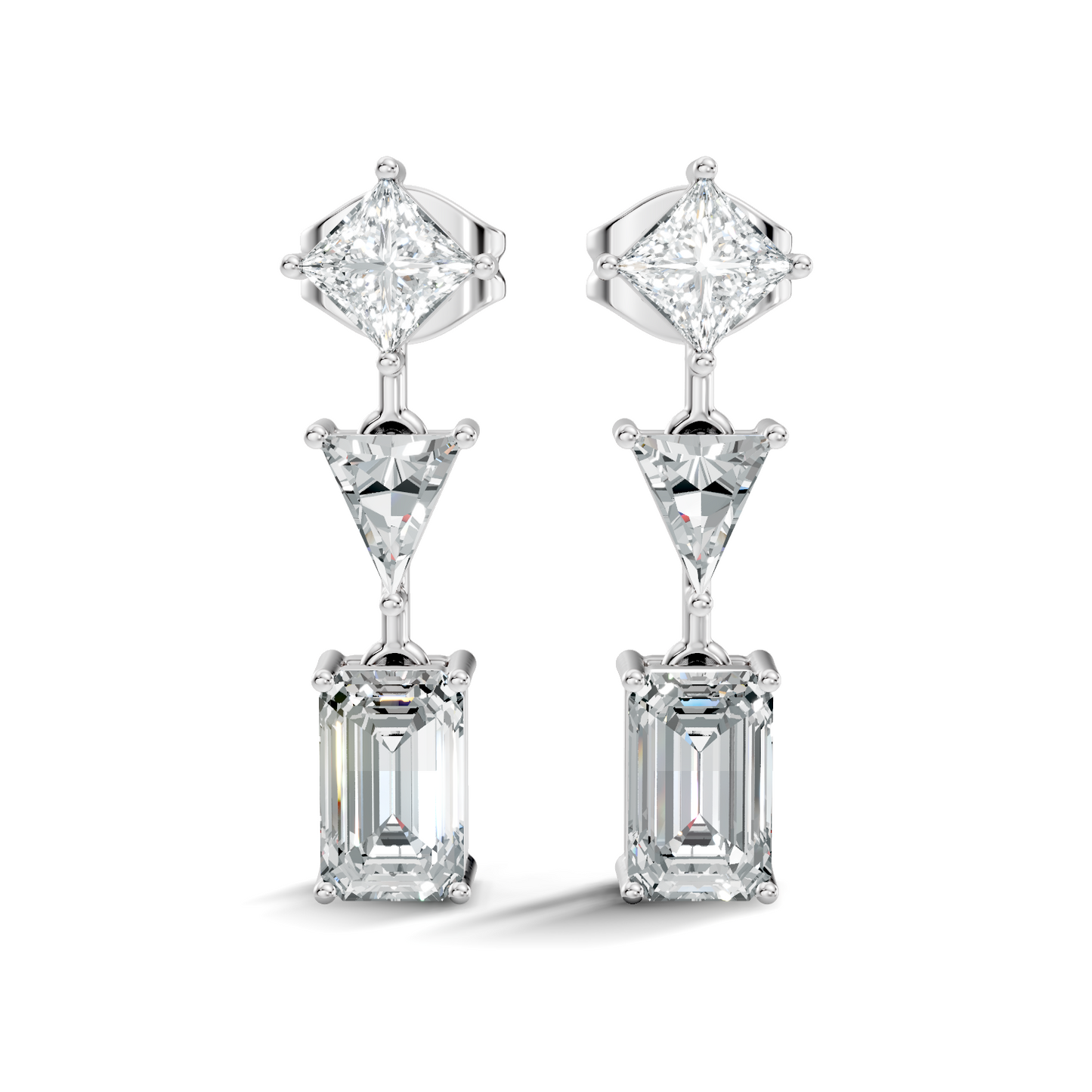 Princess,Triangle & Emerald 3.16 Ct 14k Solid Gold Lab grown Diamond Unique Style Elegance Diamond Earrings - HIGHCARAT DIAMONDS