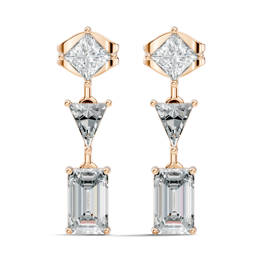 Princess,Triangle & Emerald 3.16 Ct 14k Solid Gold Lab grown Diamond Unique Style Elegance Diamond Earrings - HIGHCARAT DIAMONDS