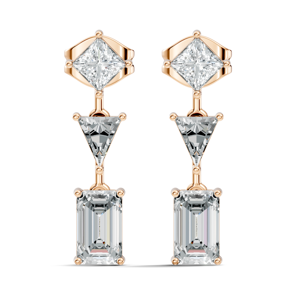 Princess,Triangle & Emerald 3.16 Ct 14k Solid Gold Lab grown Diamond Unique Style Elegance Diamond Earrings - HIGHCARAT DIAMONDS