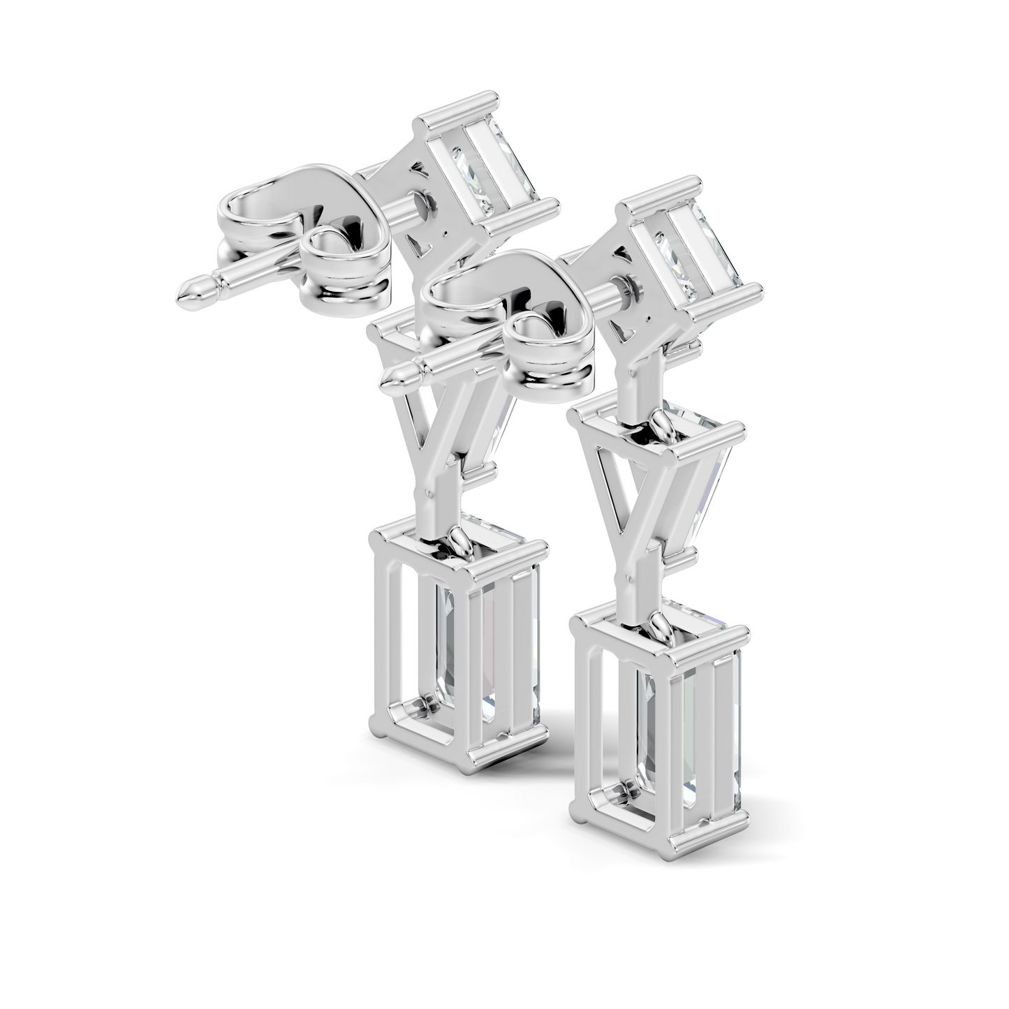 Princess,Triangle & Emerald 3.16 Ct 14k Solid Gold Lab grown Diamond Unique Style Elegance Diamond Earrings - HIGHCARAT DIAMONDS