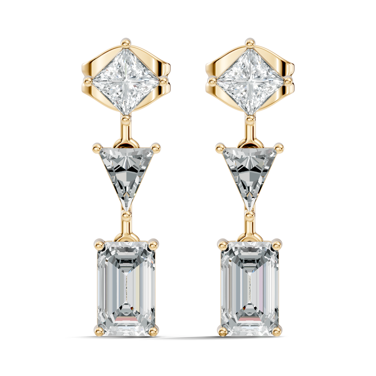 Princess,Triangle & Emerald 3.16 Ct 14k Solid Gold Lab grown Diamond Unique Style Elegance Diamond Earrings - HIGHCARAT DIAMONDS