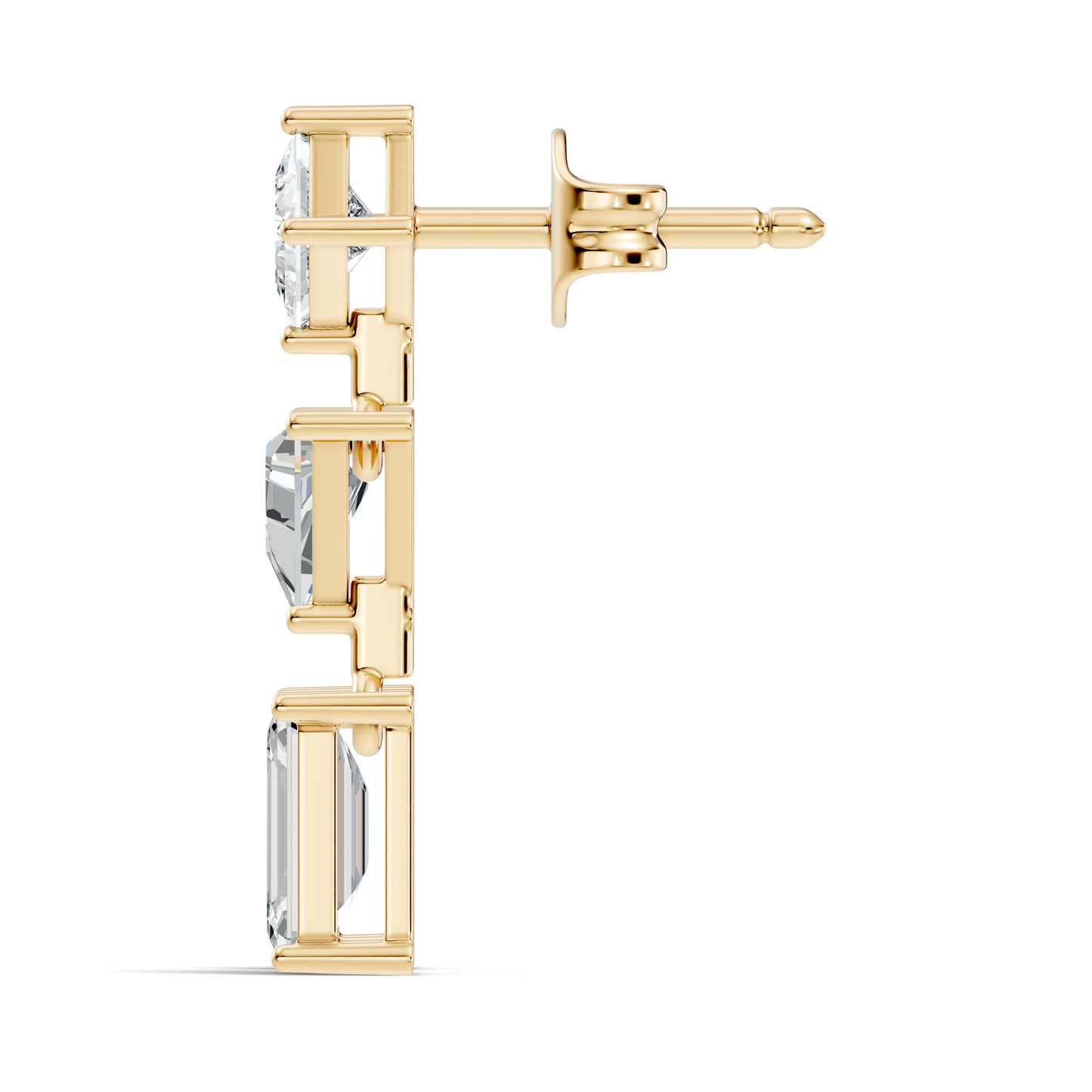 Princess,Triangle & Emerald 3.16 Ct 14k Solid Gold Lab grown Diamond Unique Style Elegance Diamond Earrings - HIGHCARAT DIAMONDS