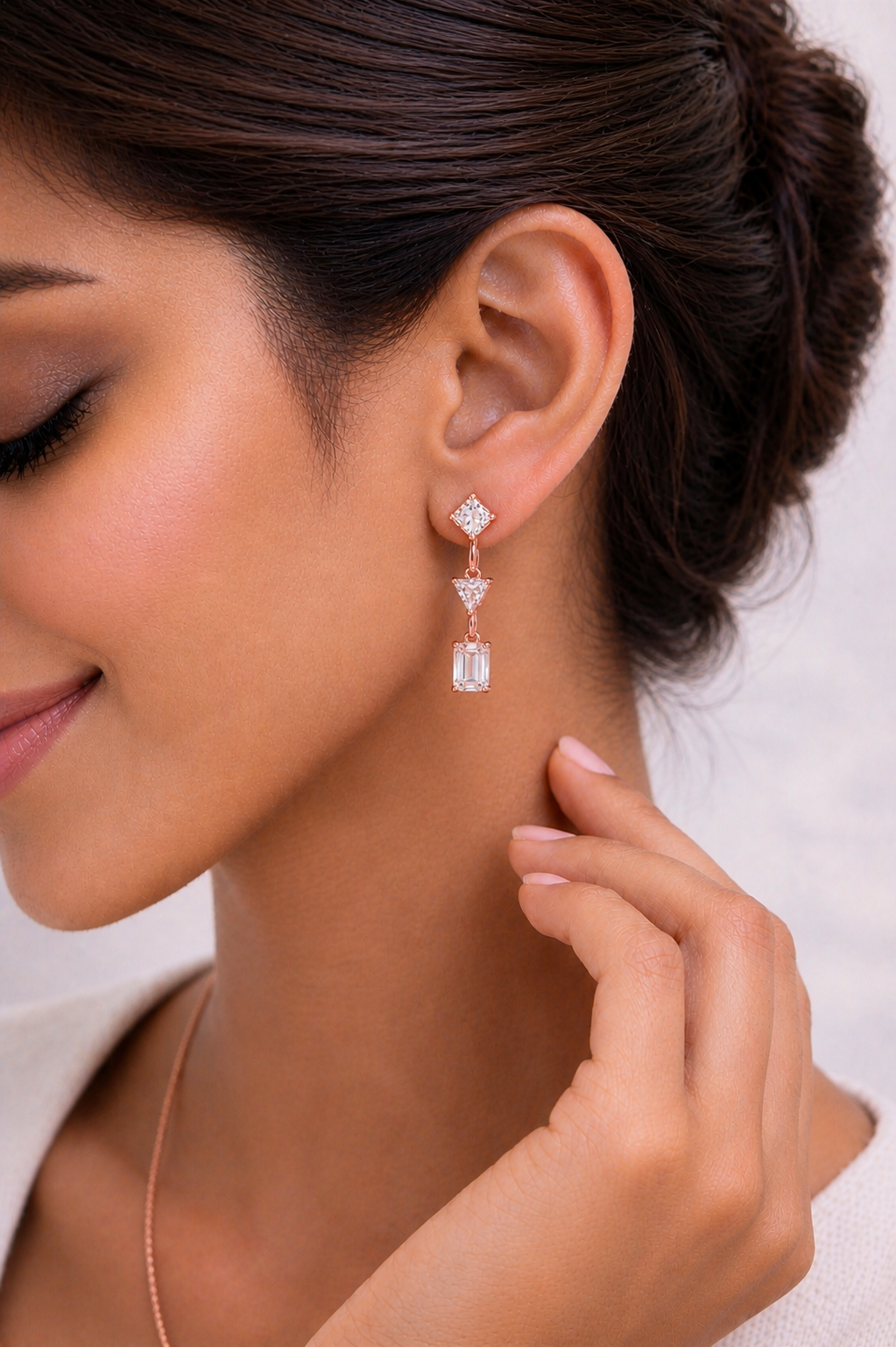 Princess, Tringle & Emerald Cut Lab Grown Diamond Drop Earring - HIGHCARAT DIAMONDS