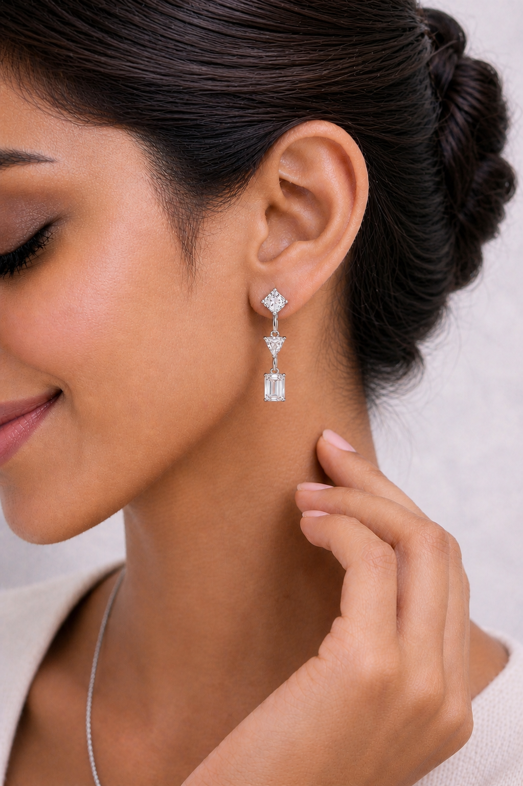 Princess, Tringle & Emerald Cut Lab Grown Diamond Drop Earring - HIGHCARAT DIAMONDS