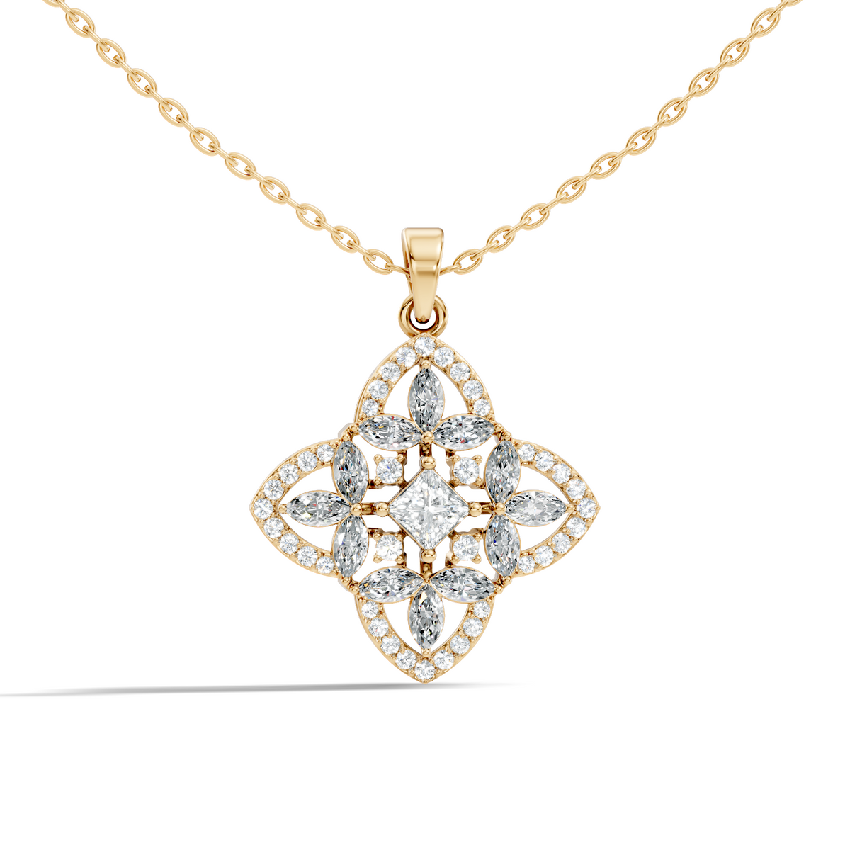 Elegant Princess & Round Lab-Grown Diamond Pendant Sustainable Gift for Her - HIGHCARAT DIAMONDS