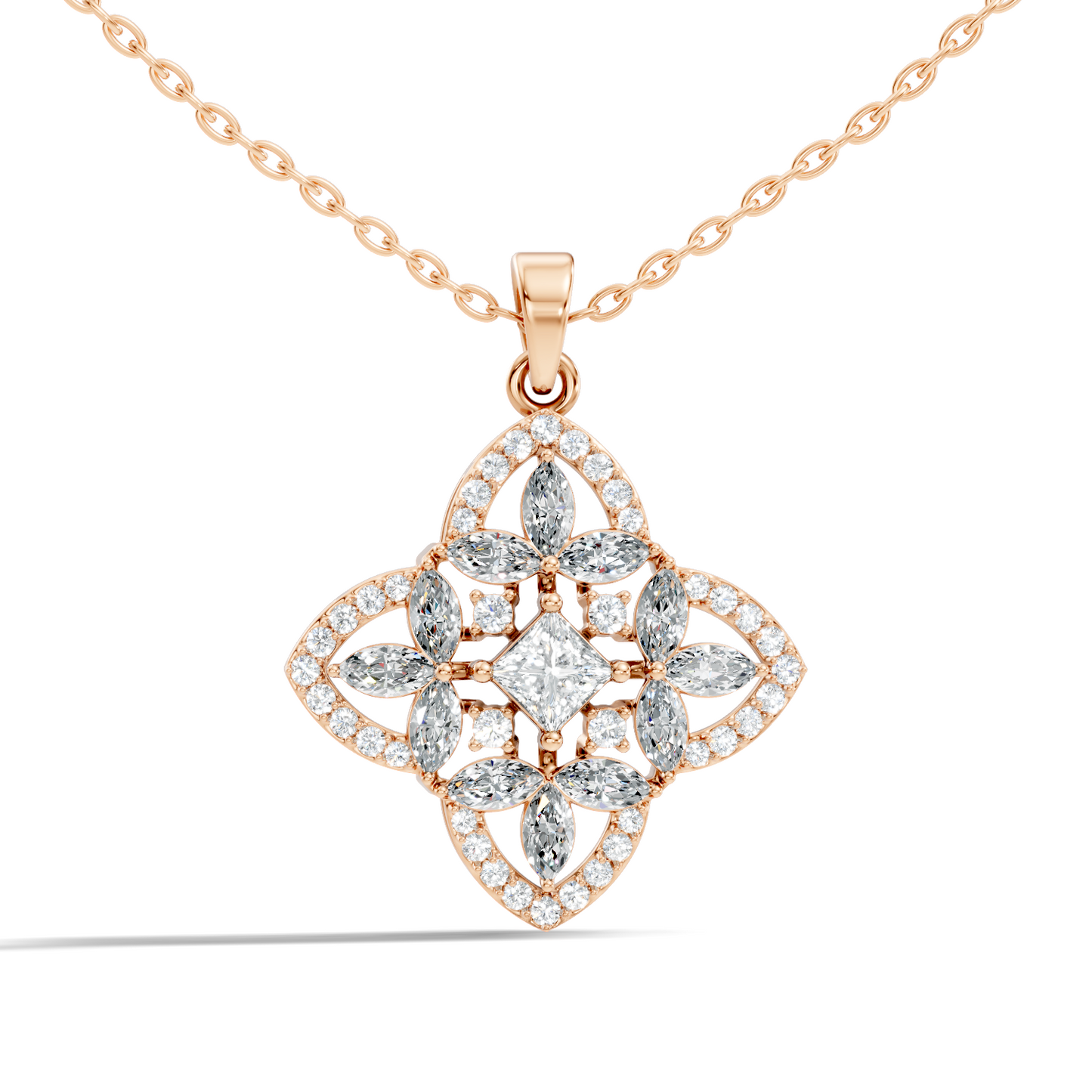 Elegant Princess & Round Lab-Grown Diamond Pendant Sustainable Gift for Her - HIGHCARAT DIAMONDS