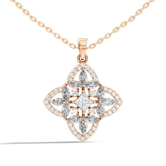 Elegant Princess & Round Lab-Grown Diamond Pendant Sustainable Gift for Her - HIGHCARAT DIAMONDS