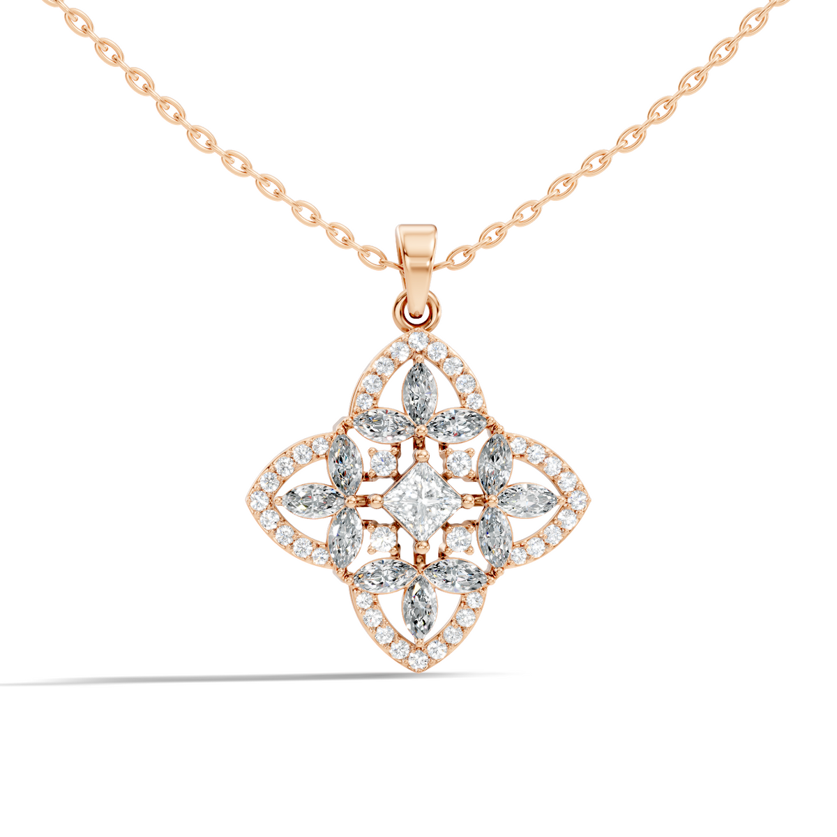 Elegant Princess & Round Lab-Grown Diamond Pendant Sustainable Gift for Her - HIGHCARAT DIAMONDS