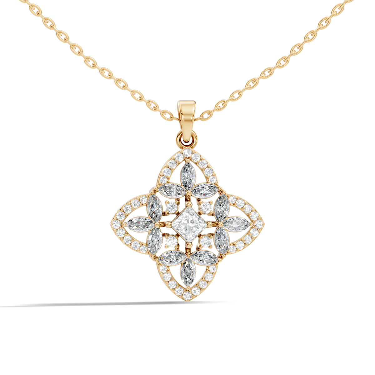Elegant Princess & Round Lab-Grown Diamond Pendant Sustainable Gift for Her - HIGHCARAT DIAMONDS