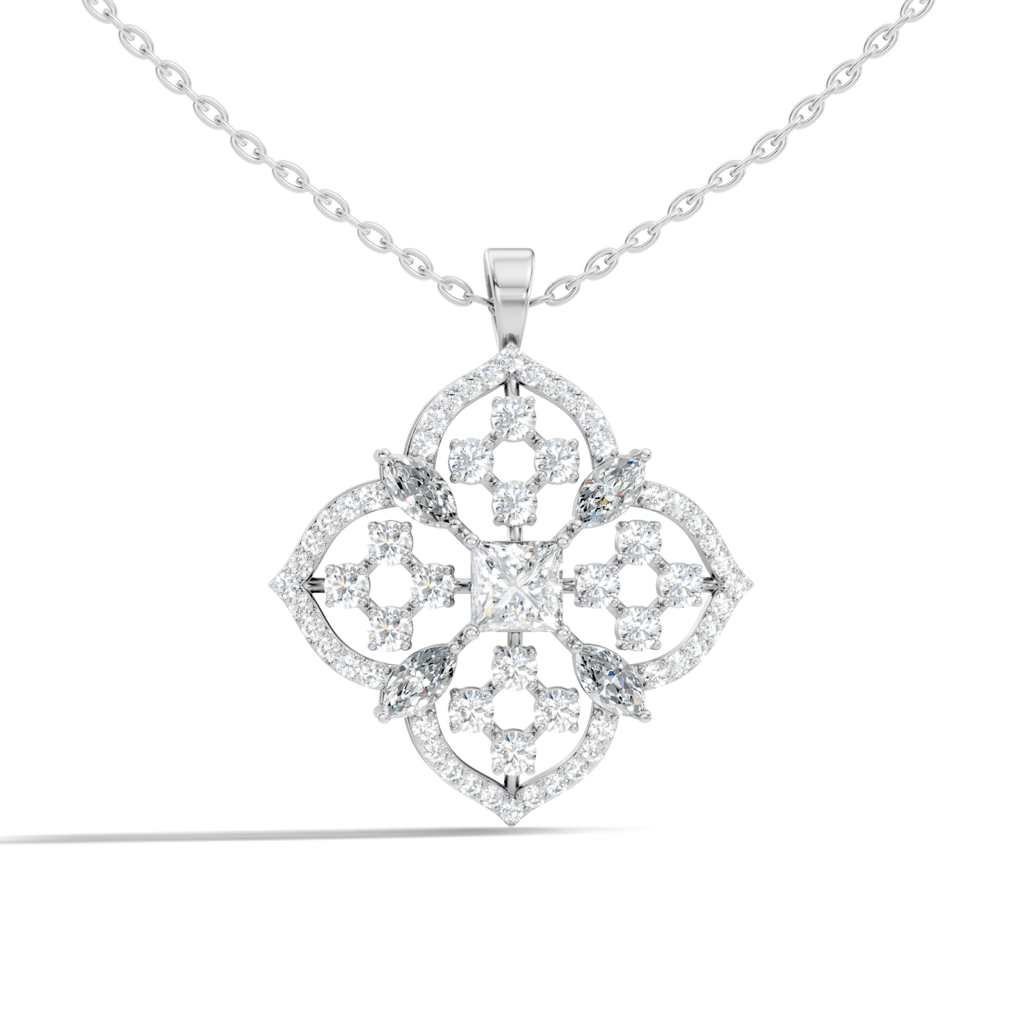 Handcrafted Marquise and Princess Diamond Gold Pendant Special Gift For Her In 14K Solid Gold - HIGHCARAT DIAMONDS