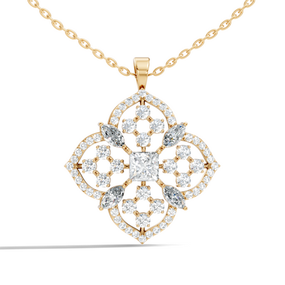 Handcrafted Marquise and Princess Diamond Gold Pendant Special Gift For Her In 14K Solid Gold - HIGHCARAT DIAMONDS