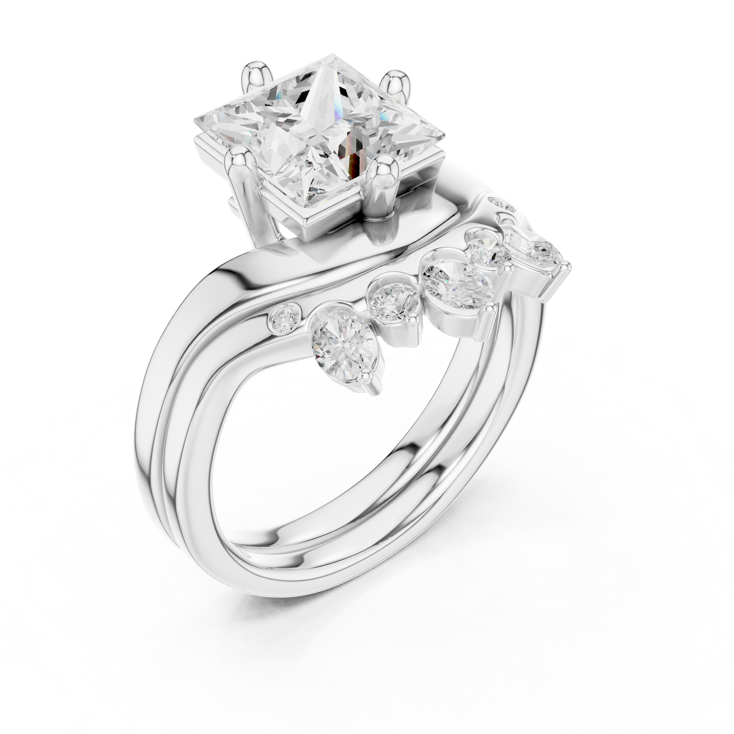 8 Stone Princess, Oval & Round Diamond Unique Style Vintage Stunning New Diamond Ring For Bridal - HIGHCARAT DIAMONDS