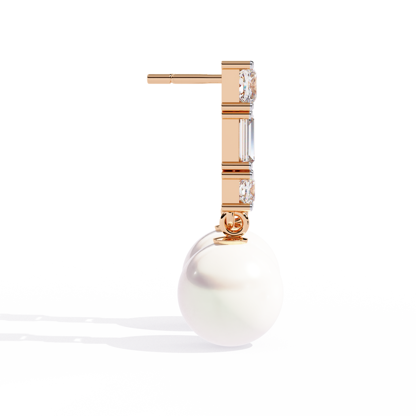 Prong Set 2.08Ct Baguette And Princess Cut Diamond Pearls Minimalist Classic Bridal Drop Earring For Her