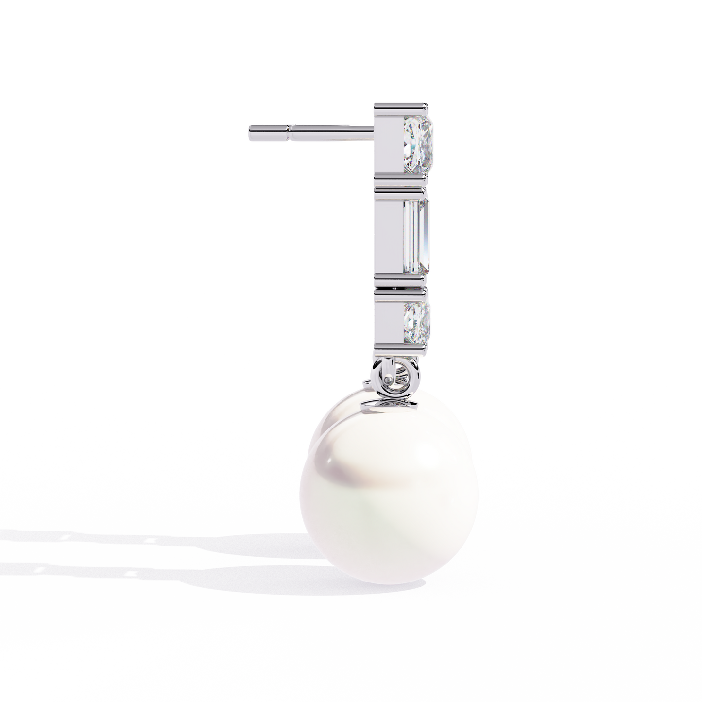 Prong Set 2.08Ct Baguette And Princess Cut Diamond Pearls Minimalist Classic Bridal Drop Earring For Her