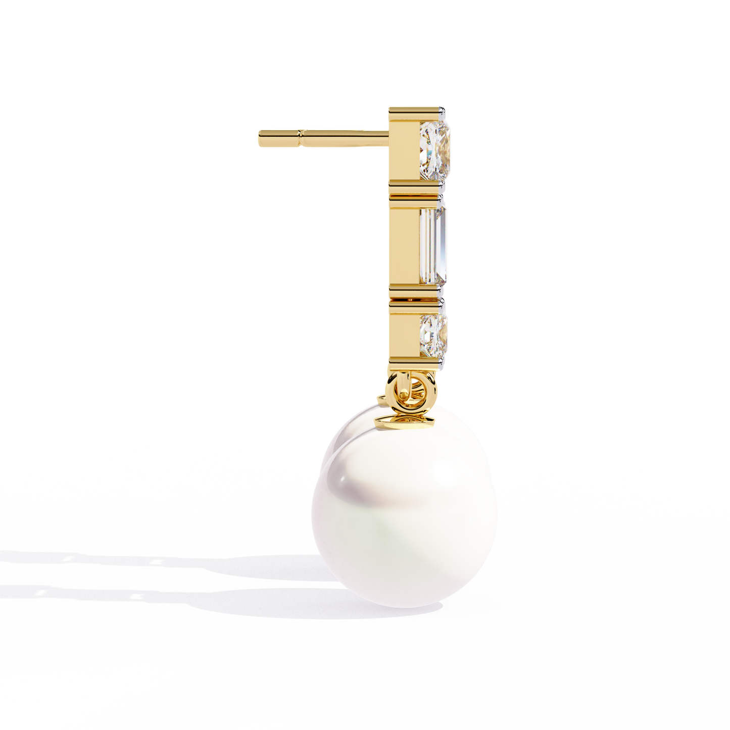 Prong Set 2.08Ct Baguette And Princess Cut Diamond Pearls Minimalist Classic Bridal Drop Earring For Her