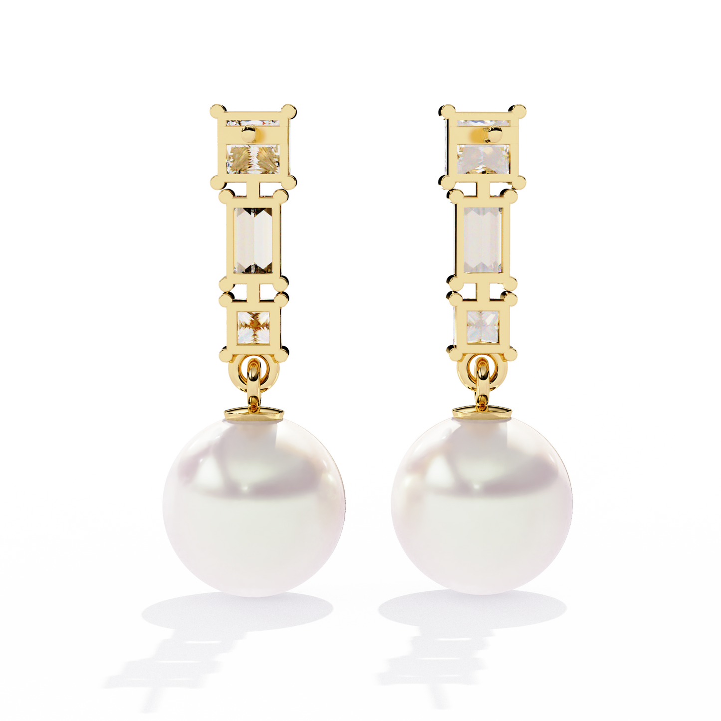 Prong Set 2.08Ct Baguette And Princess Cut Diamond Pearls Minimalist Classic Bridal Drop Earring For Her