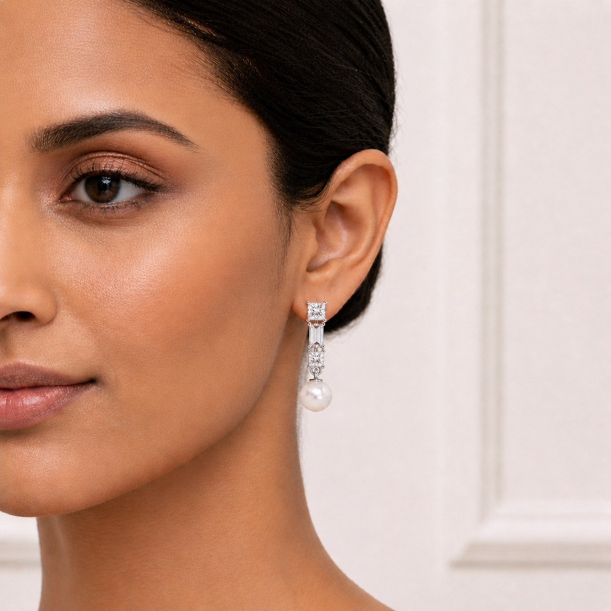 Prong Set 2.08Ct Baguette And Princess Cut Diamond Pearls Minimalist Classic Bridal Drop Earring For Her - HIGHCARAT DIAMONDS
