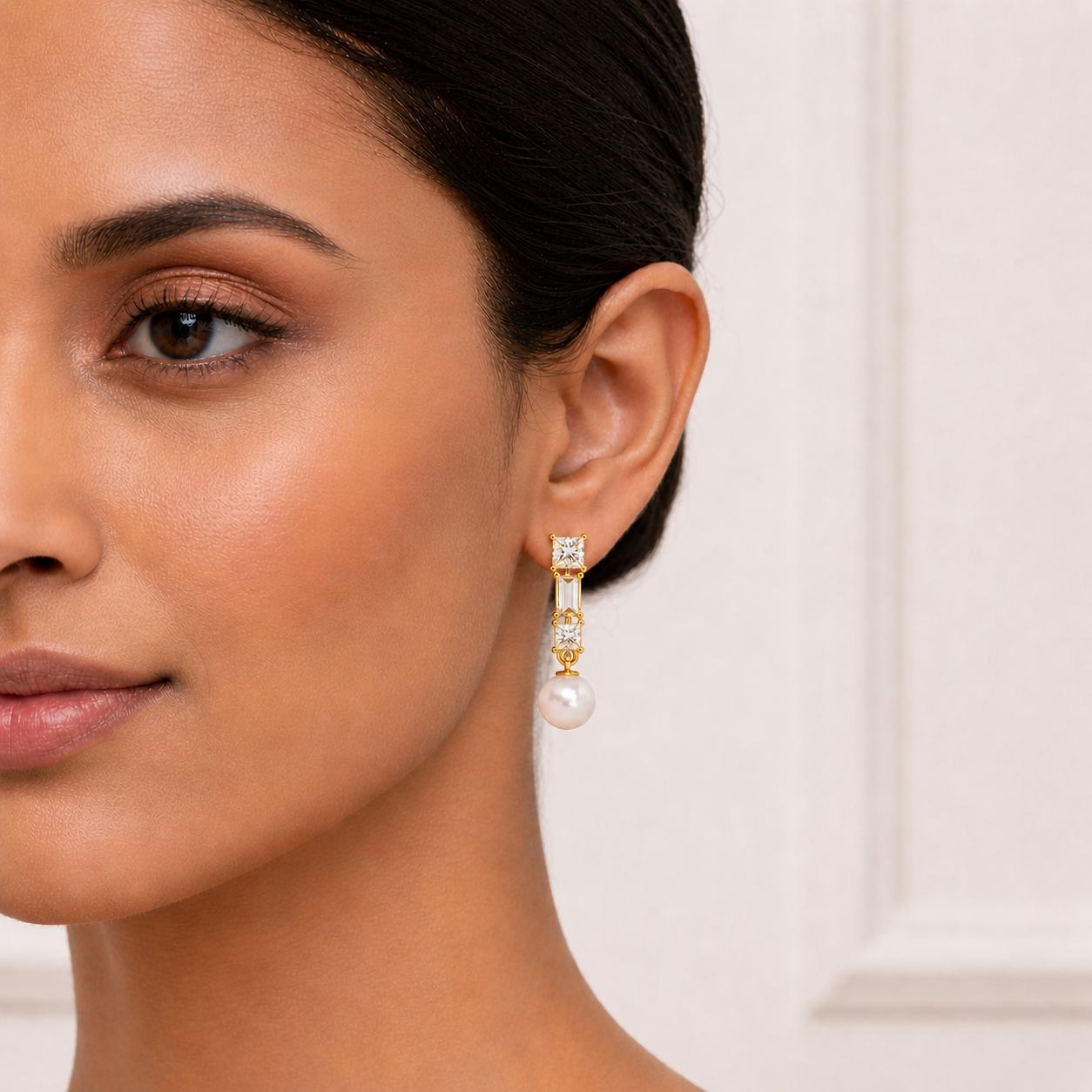 Prong Set 2.08Ct Baguette And Princess Cut Diamond Pearls Minimalist Classic Bridal Drop Earring For Her - HIGHCARAT DIAMONDS