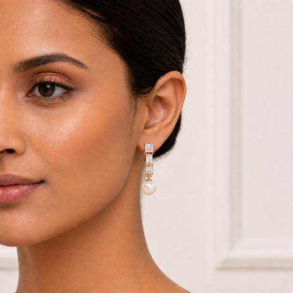 Prong Set 2.08Ct Baguette And Princess Cut Diamond Pearls Minimalist Classic Bridal Drop Earring For Her - HIGHCARAT DIAMONDS