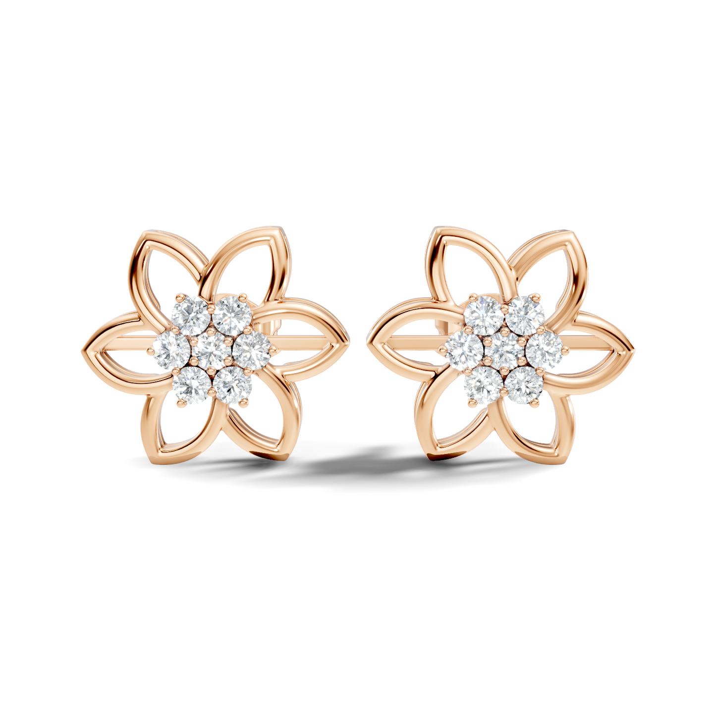 18k White Gold Round Cut Top Grade Diamond FlowerDainty Art Deco Stud Earring For Womens - HIGHCARAT DIAMONDS
