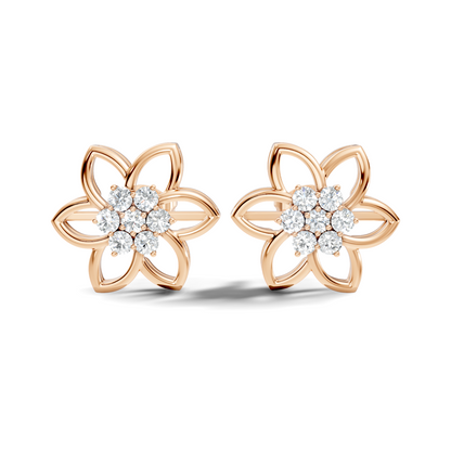 18k White Gold Round Cut Top Grade Diamond FlowerDainty Art Deco Stud Earring For Womens - HIGHCARAT DIAMONDS