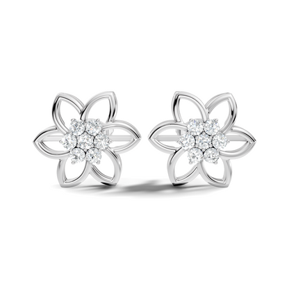 18k White Gold Round Cut Top Grade Diamond FlowerDainty Art Deco Stud Earring For Womens - HIGHCARAT DIAMONDS
