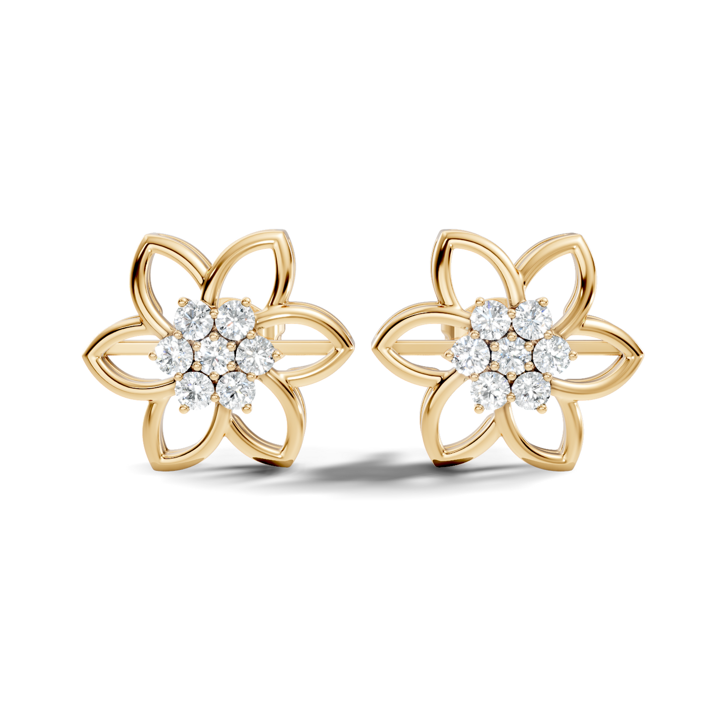 18k White Gold Round Cut Top Grade Diamond FlowerDainty Art Deco Stud Earring For Womens - HIGHCARAT DIAMONDS