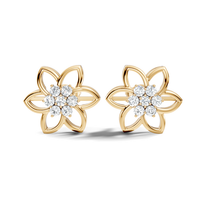 18k White Gold Round Cut Top Grade Diamond FlowerDainty Art Deco Stud Earring For Womens - HIGHCARAT DIAMONDS