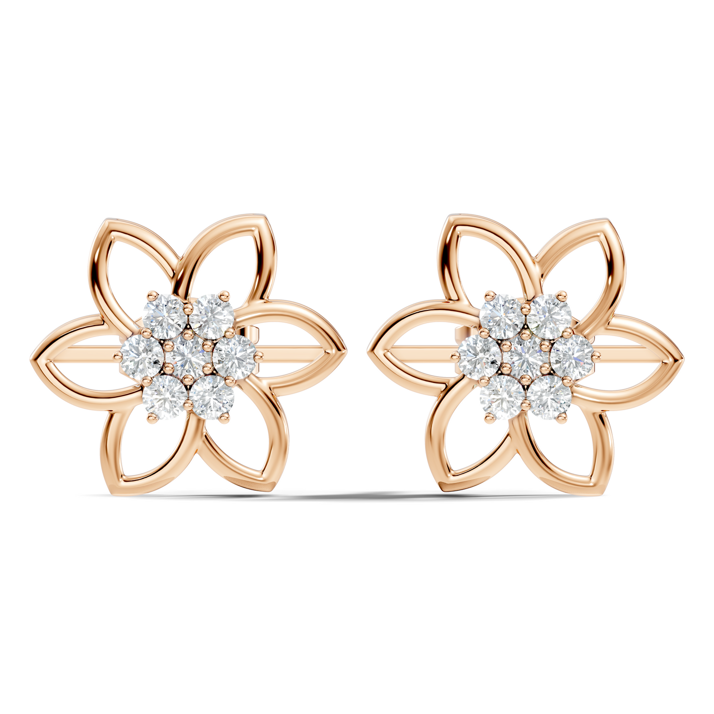 18k White Gold Round Cut Top Grade Diamond FlowerDainty Art Deco Stud Earring For Womens - HIGHCARAT DIAMONDS